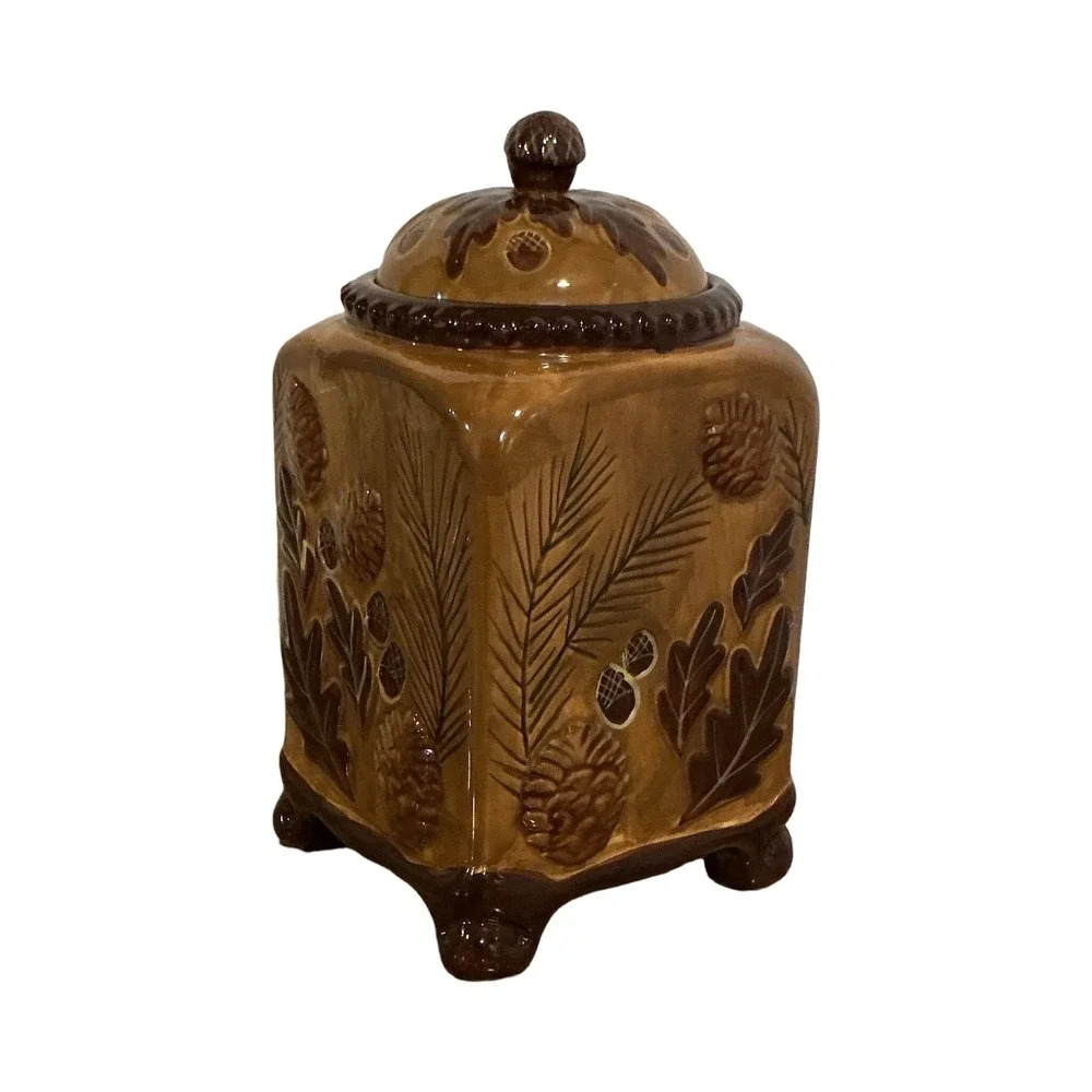 Heartfelt Kitchen Creations Ceramic Woodland Canister Pinecone Acorn Brown 9.5in